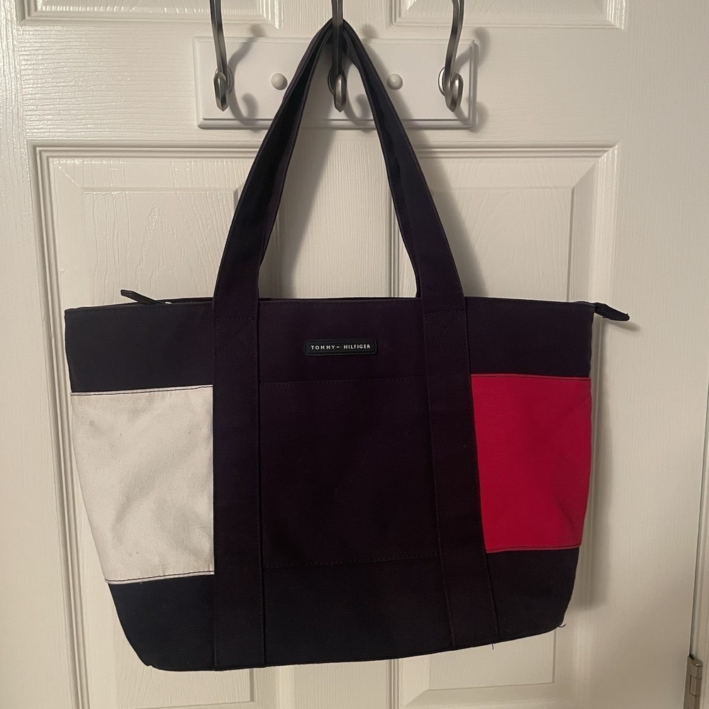 Tommy Hilfiger Women's Canvas Tote Bag Red White Blue Navy Nautical Shoulder Bag